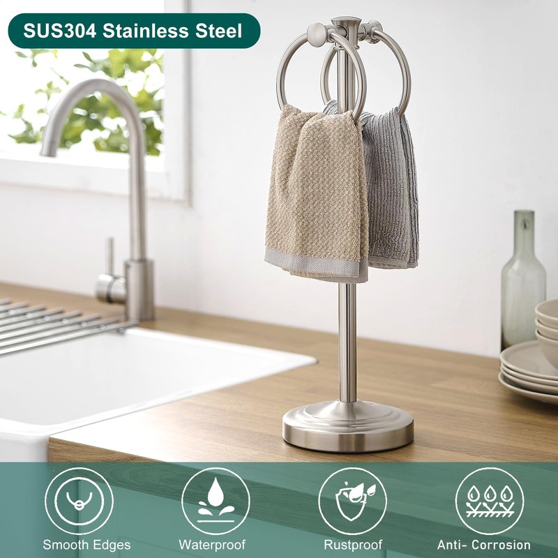 Hoimpro 17" Brushed Nickel Standing Towel Rack Bracket, Double Towel