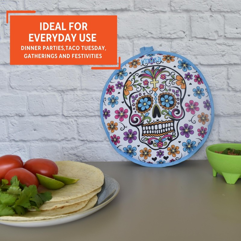 IMUSA 12" Insulated Microwaveable Cloth Tortilla Warmer (Calabera, Dia de