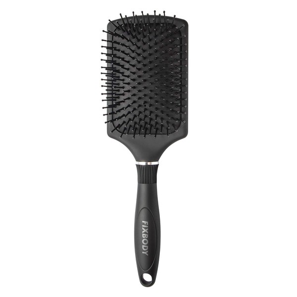 FIXBODY Paddle Hair Brush with Soft Cushion, Detangling and Smoothing Hairbrush for Men, Women and Kids, Detangler for All Hair Types - Black Matte
