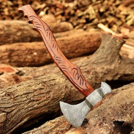 DAMASCUS Custom Handmade Forged Damascus Steel Axe Hatchet Tomahawk Viking’s Wood Handle