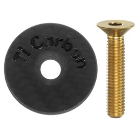 sourcing map 1 1/4 OD Bicycle Headset Stem Top Cap Carbon Fiber Cycling Headset Cover Stem with Gold M6 Bolt for Mountain Road Bike MTB, Black