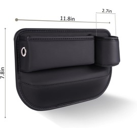 2 Pack Car Leather Cup Holder Gap Bag - Car Seat Gap Filler & Organizer, Adjustable Seat Gap Storage Box for Phones, Glasses, Keys, Cards (Black Driver's + Passenger)