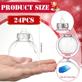 Sumind 24 Set Christmas Ball Ornament for Crafts Fillable DIY Kit with Paint Colors, Brushes & Mixing Tray 2.36 Inch Xmas Tree Decor for Holiday DIY Craft Family Art Projects Party Decoration(Clear)