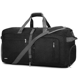 WANDF Travel Bag 40L-85L with Shoe Compartment Foldable Weekender Travel Bag Hand Luggage for Men Women, black 65l
