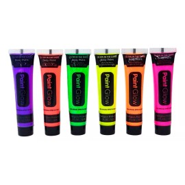 Lecute 6 Pinturas Maquillaje Neon Brilla Luz Negra Uv Glow Fiesta