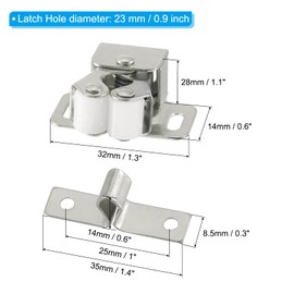 PATIKIL Cabinet Latch Double Roller Catch, 2 Pcs Stainless Steel Cabinet Door with Screws Spring Bead Hardware Latches with Spear Strike for Cupboard Wardrobe Pcs, Silver Nickel