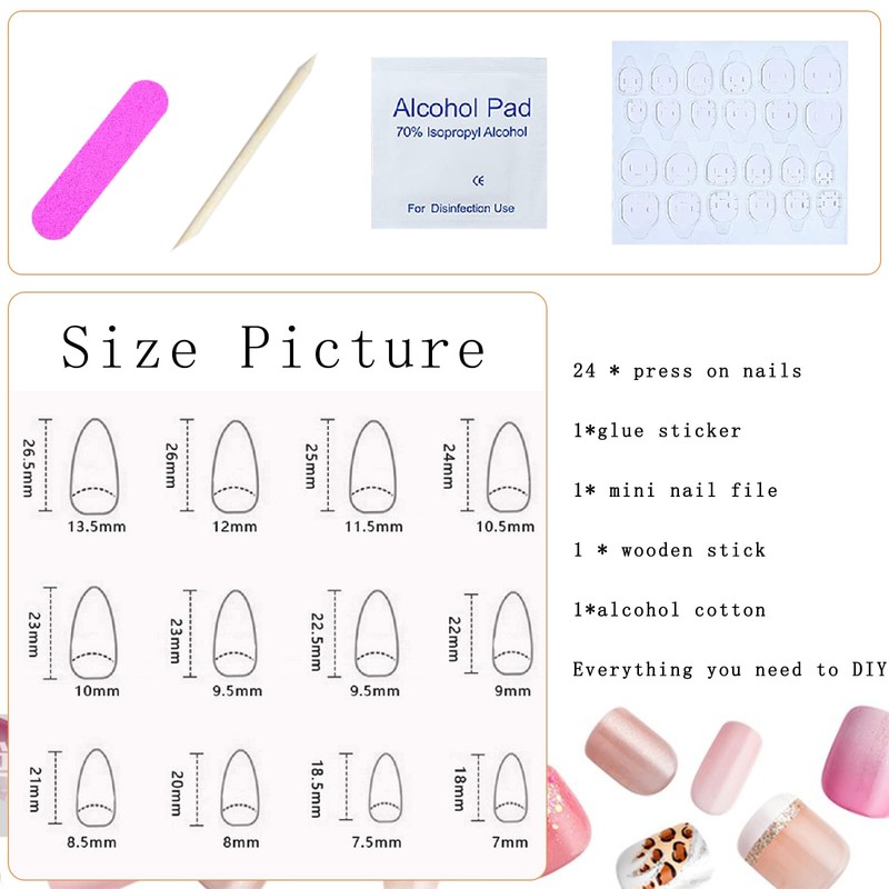 White French Tip Press on Nails Almond Fake Nails Medium