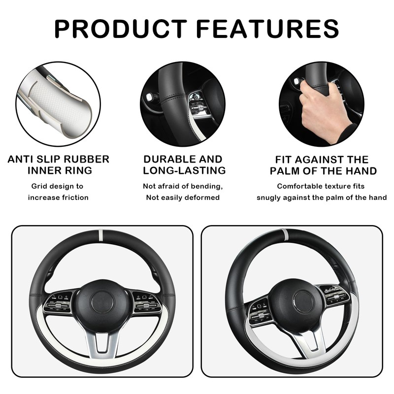 Black & White Leather Steering Wheel Cover, Steering Wheel Cover