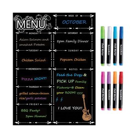 Magnetic Menu Board for Fridge, LiebHome Dry Erase Weekly Menu Planner/Family Calendar 16" x 12" with Grocery List and Notes (Black with 8 Markers)