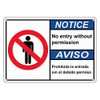 Weatherproof Plastic ANSI Notice No Entry Without Permission Bilingual Sign