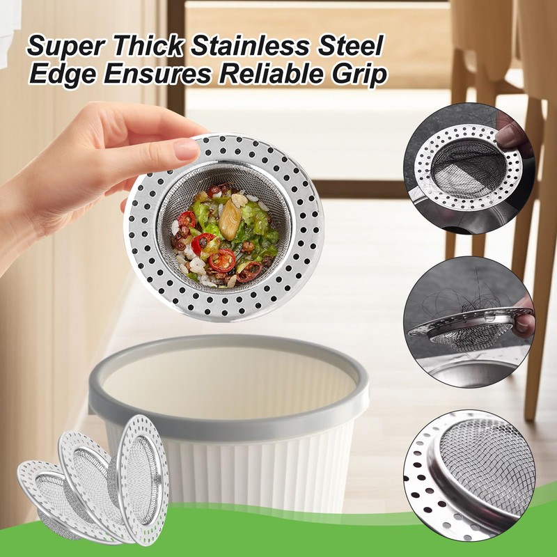Sink Strainer 3Pcs Stainless Steel Kitchen Sink Plug Fine Mesh