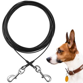 Tie Out Cable for Dogs, 20/30/50/100FT Dog Leads for Yard Chew Proof, Heavy Duty Dog Tie Out Cable for Large Dogs Up to 252lbs, Durable Dog Runner Tether Line for Outdoor, Yard and Camping… Black
