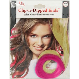 Mia Clip-n-Dipped Ends, Synthetic Wig Hair Extensions with Ombre Effect on a Weft Clip, 14 Inches, Blonde with Hot Pink Ends, For Women and Girls 2pcs