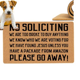 No Soliciting Funny Doormat for Front Door - 29.5x17 Inch Heavy Duty Indoor Outdoor Welcome Mat, Brown Housewarming Gift for Entryway, Fun Selecting for Home Decor