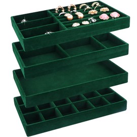 LWAIX Jewellery Storage Drawer Jewellery Trays Jewellery Organiser Drawers for Jewellery Drawer Insert Storage Organiser System Earrings Bracelet Rings 4 Pieces (Green)