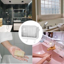 PIVHWIR Soap Dish with Hook, No Drilling Soap Dish Holder with Drain Wall Mounted Soap Holder for Bathroom Shower Kitchen (White)