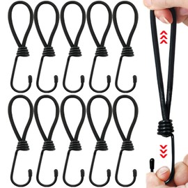 10 Pcs Bungee Cords With Hooks 7 Inch, Bungee Cords with Carabiner Clips, Small Bungee Cord with Hooks, Bungee Cords, Bungee Straps with Hooks, for Tarpaulin, Luggage, Camping, Bikes, Banners