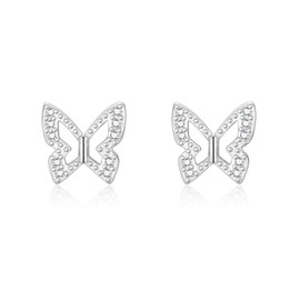 VYYU Butterfly Earrings for Women Girls - Hypoallergenic Ear Studs, Silver Stud Earrings Girls Jewellery for Daughter Granddaughter Niece Sister Valentines Christmas Birthday Gifts