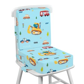 Wooshwa Toddler Booster Seat for Dining Chair, 10cm Kids Booster Seat with Backrest, Non-Slip Bottom and Adjustable Safety Belt, 2 pcs Easy Cleaning Travel Booster Cushion for Boys, Excavator