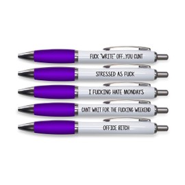 5x Rude Pens For Adults | Funny Boss Gifts Leaving Presents For Colleagues | Silly Ballpoint Pen Novelty Funky Stationery Quirky Gift Office Desk Accessories (Purple_PAP_PACK2)