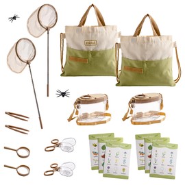 ROBOTIME 2Sets Bug Catcher for Kids, Sturdy Bug Catching Kit with Butterfly Net, Bug Box, Magnifying Glass, Tweezer, Clamp, Cards and Carry Bag, Kids Bug Habitat Outdoor Explorer Kit for Kids 3-12
