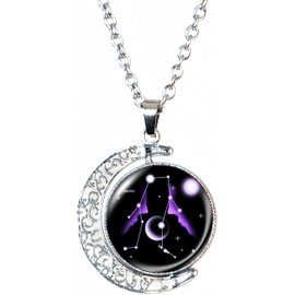 DEQIYIJI Zodiac Necklace Jewelry Birthday Gifts Astrology 12 Constellation Horoscope Sign Galaxy Crescent Half Moon Pendant Necklace Gemini