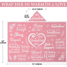 Mothers Day Grandma Gifts Cozy Pink Fleece Wearable Blanket Hoodie, Nana Birthday Gift for Grandma from Granddaughter Grandchildren, Unique Christmas Grandmother Nana Gifts for Grandmother Gigi