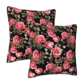 OLUSENMO Pink Roses Floral Throw Pillow Covers Set of 2 Ultra-Soft All-Season Shams with Hidden Zipper,Durable for Sofa Bed Car Decor & Gift 18x18IN