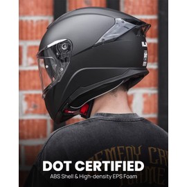 ILM Full Face Dual Visor Motorcycle Helmets with Rear Wing Pinlock Compatible Motorbike Street Bike Helmet DOT Men Women Model 861A (Matt Black, XL)