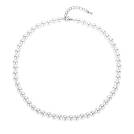 Aleasha Pearl Necklace Men's White Black 6 mm 8 mm Glass Beads Chain 50 cm Necklace Silver Women's Jewellery Wedding Gift, Faux Pearls, Natural Freshwater Pearls, 925 Sterling Silver, Stainless Steel,