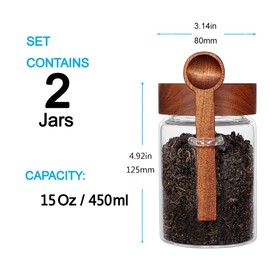 SAIOOL Sugar Jar with Lid and Spoon Set of 2, 16 OZ Tea Canisters for Loose Tea Jars with Screw Mouth, Coffee Container for Ground, Retro Style Truly Airtight