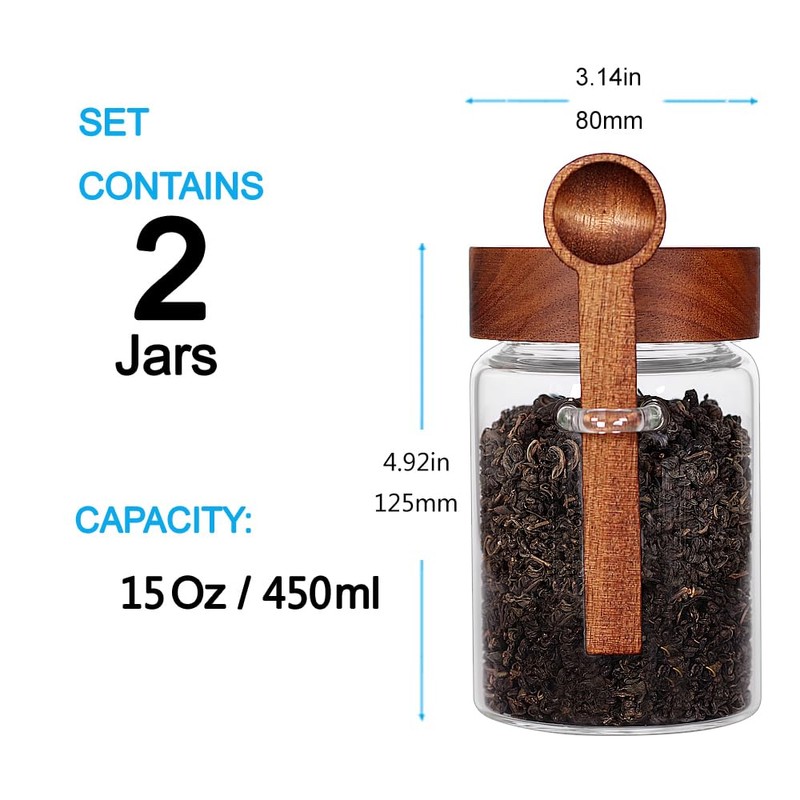 SAIOOL Sugar Jar with Lid and Spoon Set of 2,