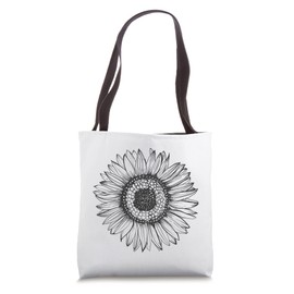 Abstract Black And White Boho Sunflower Minimalist Line Art Tote Bag