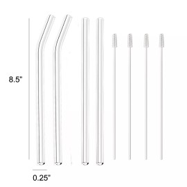 1500ctabletop 4Pcs Reusable Glass Tube Drinking Straw+ Cleaning Brush.