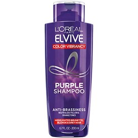 L'Oreal Paris Elvive Color Vibrancy Anti-Brassiness Purple Shampoo for Color Treated Hair, Neutralizes Yellow & Orange Tones, Highlighted Brunette, Blonde & Grey Hair, 6.7 Fl. Oz