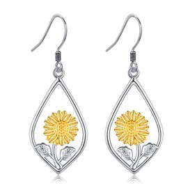 ONEFINITY Sunflower Earrings 925 Sterling Silver Sunflower Dangle Earrings Flower Earrings Boho Sunflower Jewellery Gifts for Women