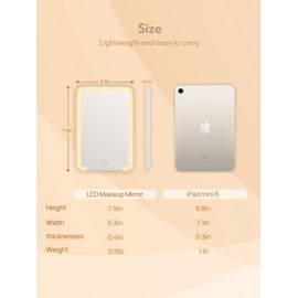 Qislee Travel Makeup Mirror with Lights, 3 Color Modes, Desk Mirror with Foldable Stand, Touch Dimming, Perfect Travel Accessory, White