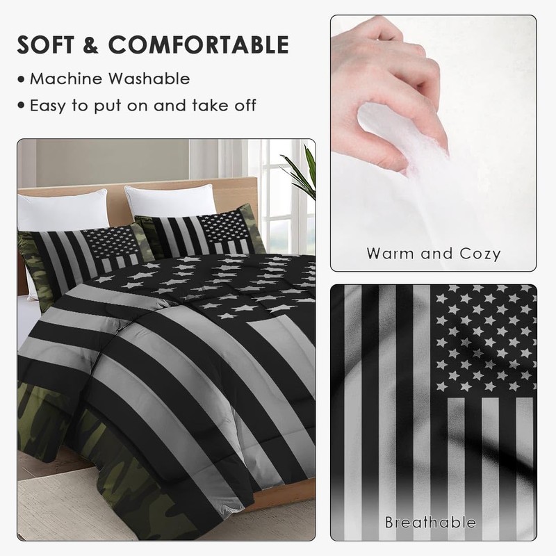 WeCozy Twin Size Comforter Set with Pillowcase, Black Military Camouflage