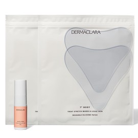 Dermaclara Silicone Patch Stretch Mark Kit - Pregnancy Stretch Mark Prevention, C Section Cover Up Belly Scar, Maternity Skincare, Silicone Gel Sheet, Reusable up to 30 Times - 2 Patches & 1 Cleanser