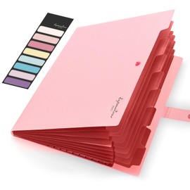 Sooez Accordion File Organizer, Letter Size Expanding File Folder with Labels, 8 Pocket Folders for Document, Portable Paper Bill Receipt Organizer for Home School Office Supplies, A4 Size, Pink