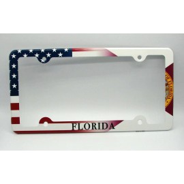 DIGIART INTERNATIONAL AMERICAN FLAG FLORIDA STATE FLAG METAL CAR LICENSE PLATE FRAME. FLORIDA STATE