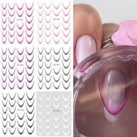 Colorful French Tip Nail Art Stickers Gradient French Line Nail Decals 6PCS Colorful Gradient Stripe Lines Nail Stickers 3D Self-Adhesive Nail Tips Guides for Women DIY Nail Decorations Stencil Tools