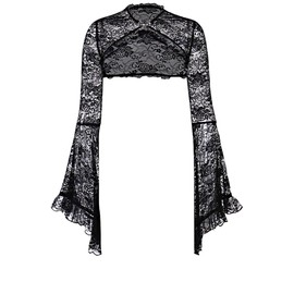 keland Women's Gothic Lolita Lace Shrug Jacket Top Long Sleeve Bolero Crop Top, black