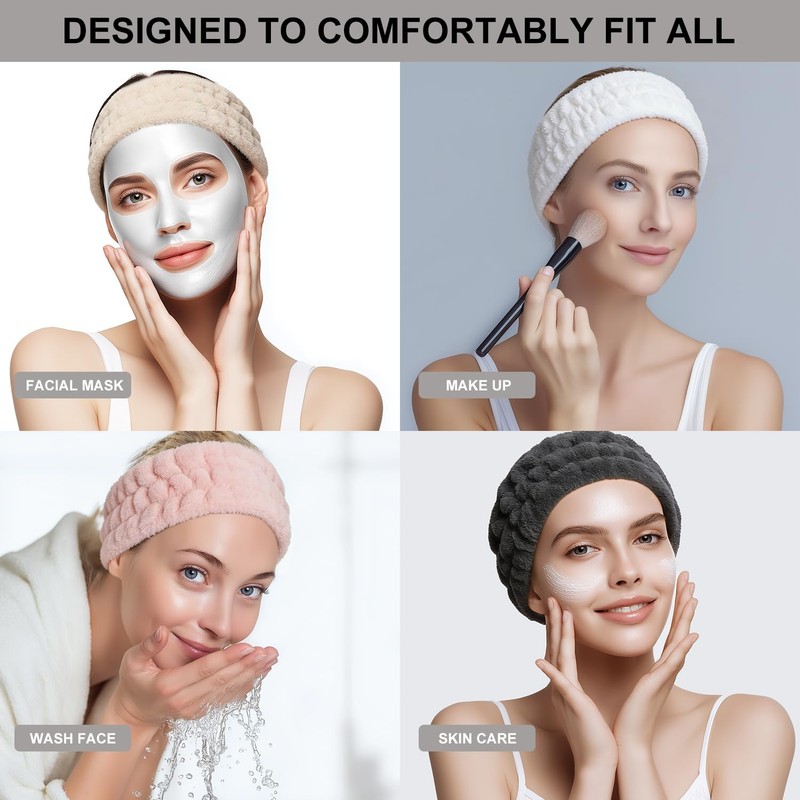 VBAEI 4 Pieces Spa Headband for Women Skincare Headband Makeup