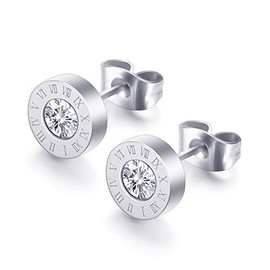 Liberty-M Roman Numeral Earrings for Both Ears, 2 Pieces for Both Ears, CZ Diamond, Silver, Gold Stud Earrings, Cool, Fashionable, Popular Accessory, Silver Cubic Zirconia