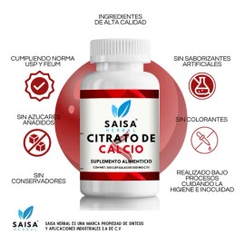 Citrato de Calcio 100 Cáps | Suplemento Alimenticio | Saisa Herbal | Huesos Fuertes, Articulaciones y Dientes | Mejor Absorció