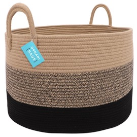 OrganiHaus Brown Extra Large Baskets for Organizing 20x13 | Throw Blanket Storage Basket for Living Room | Laundry Hamper | Cute Toy Basket Storage for Kids | Cotton Rope Laundry Baskets w/Handles