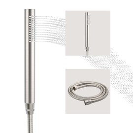 ACEFY Shower Head Water-Saving 1 Jet Type Hand Shower / Hand Shower Head Solid Brass Brushed with Easy to Clean Rubber Nozzles (Chrome-Plated Shower Head + Hose)