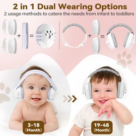 DITHIN Baby Ear Muffs Noise Protection: 2-in-1 Baby Headphones for Noise, Protects Hearing for 0-48 Months Infants Toddler, Travel Essentials for Airplane