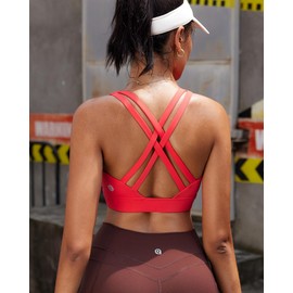 RUNNING GIRL Sports Bras for Women High Support,Criss-Cross Back Strappy Bra Moulded Cup High Impact Workout Crop Tops(WX3022 Red XXL)